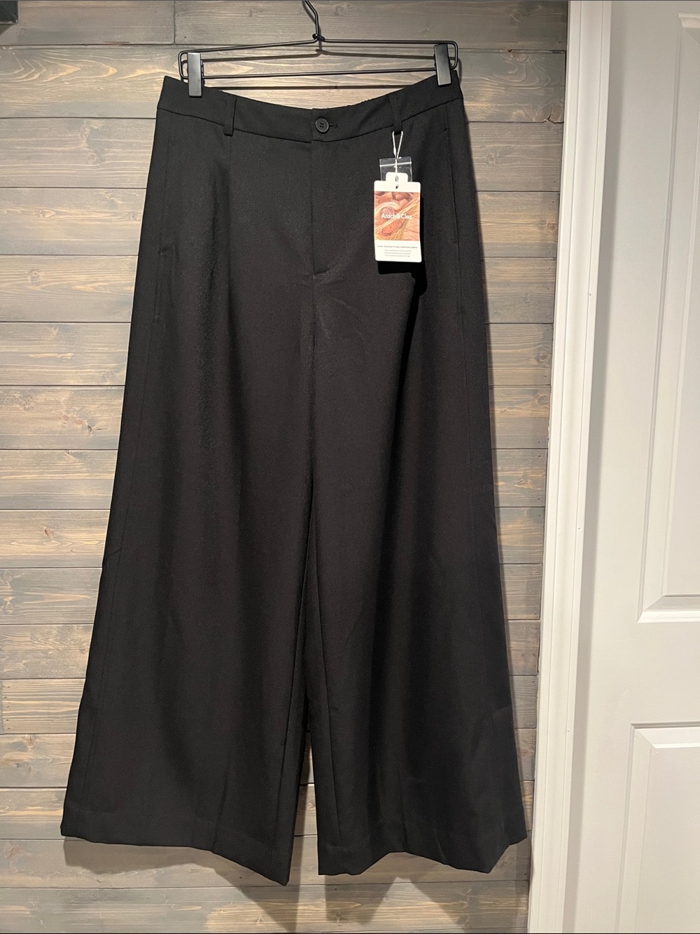 NWT Arach & Cloz black wide leg linen blend pants L